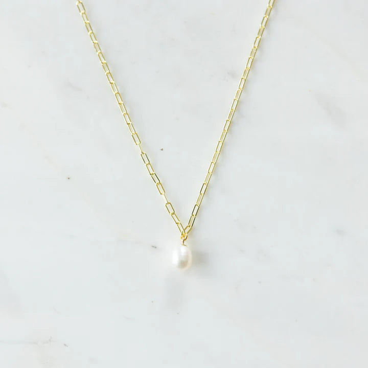 PEARL DROP MINI LINK NECKLACE - Gold