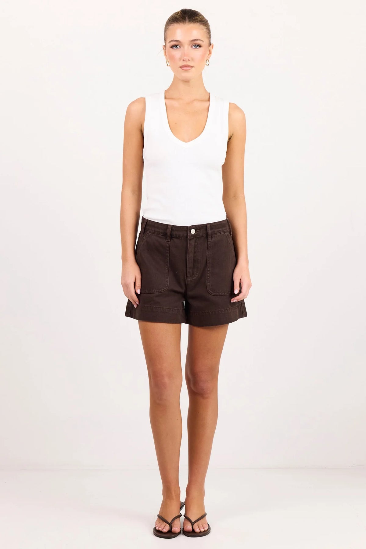 Kindly Dark Chocolate Pocket Front Denim Short