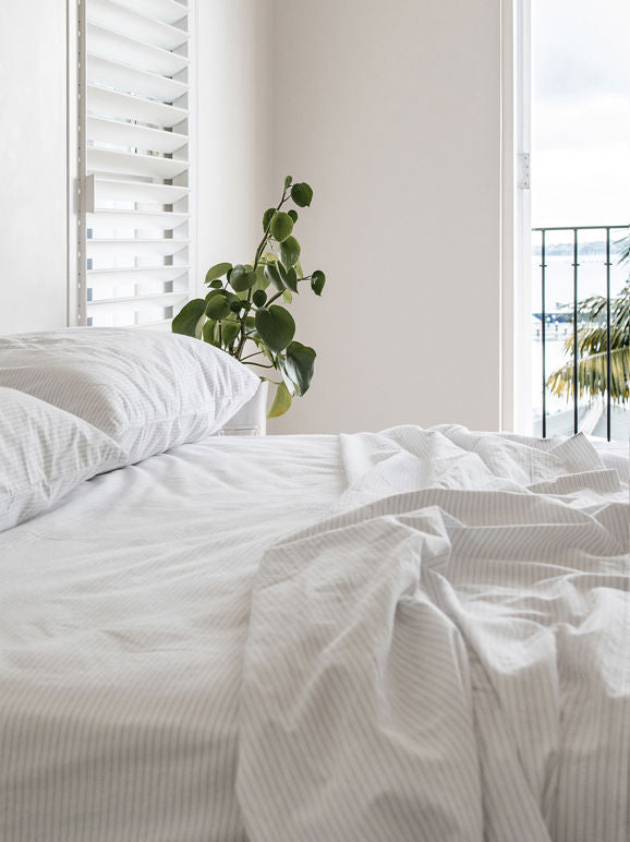 Pinstripe Organic Cotton Pillowcase Pair - White/Grey