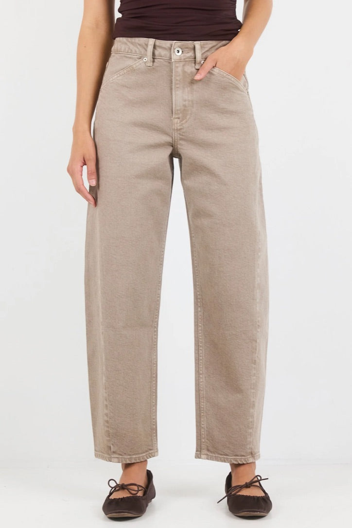 Idolise Taupe Stretch Soft Barrel Jeans
