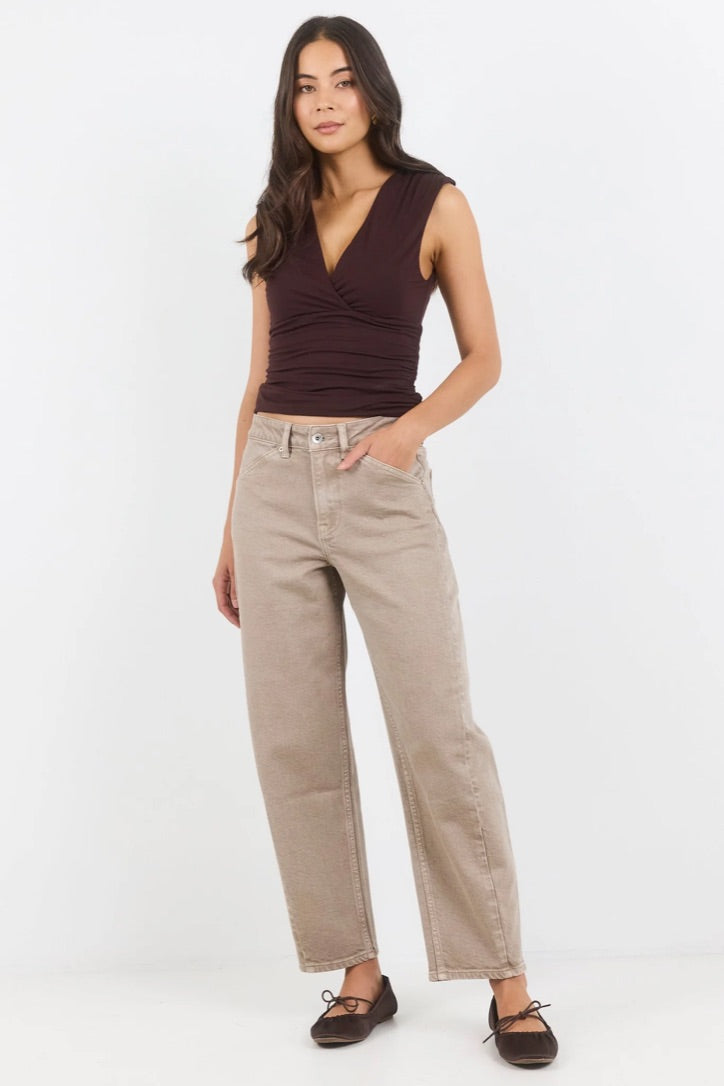 Idolise Taupe Stretch Soft Barrel Jeans