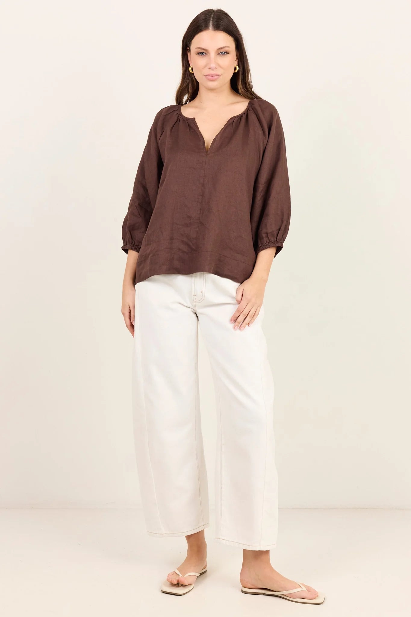 Revolutionary Dark Chocolate Linen Relaxed LS Top