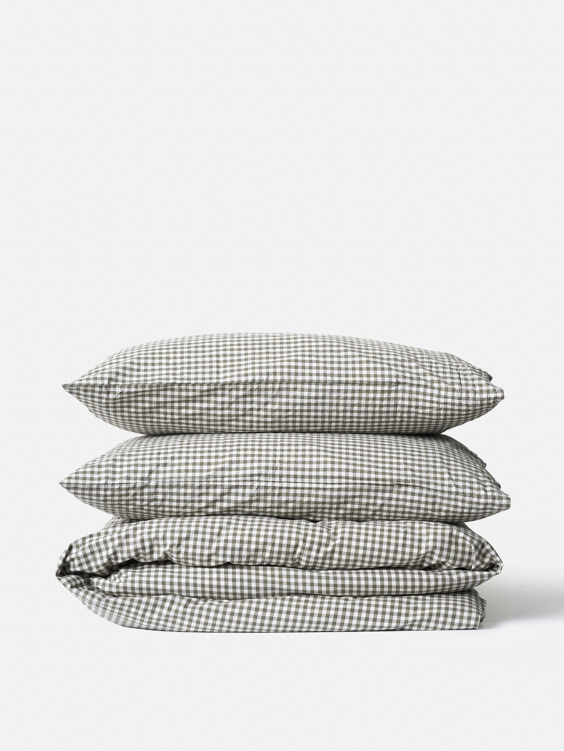 Gingham Organic Cotton Duvet Cover - Olive