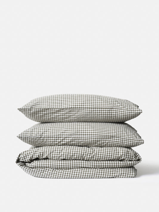 Gingham Organic Cotton Duvet Cover - Olive