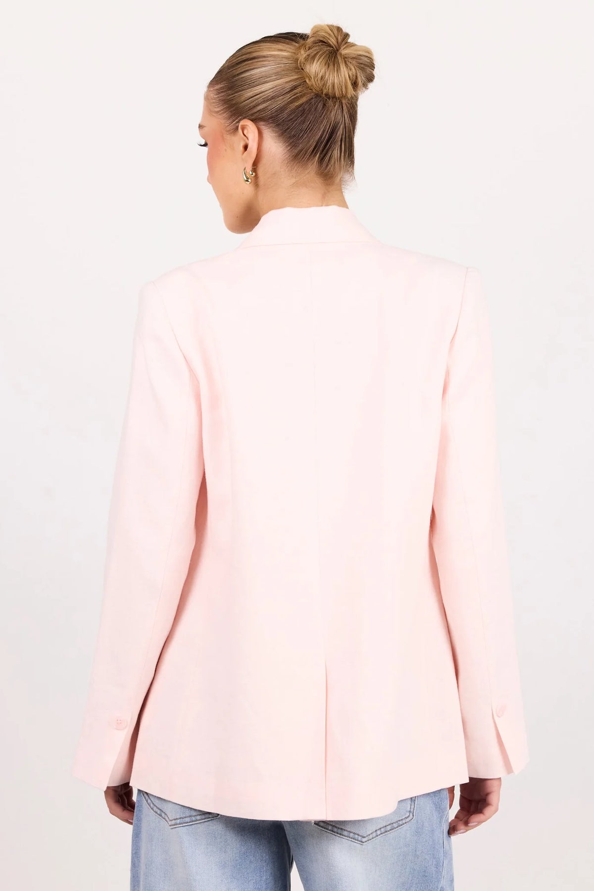 Diploma Soft Pink Linen Two Button Vent Sleeve Blazer