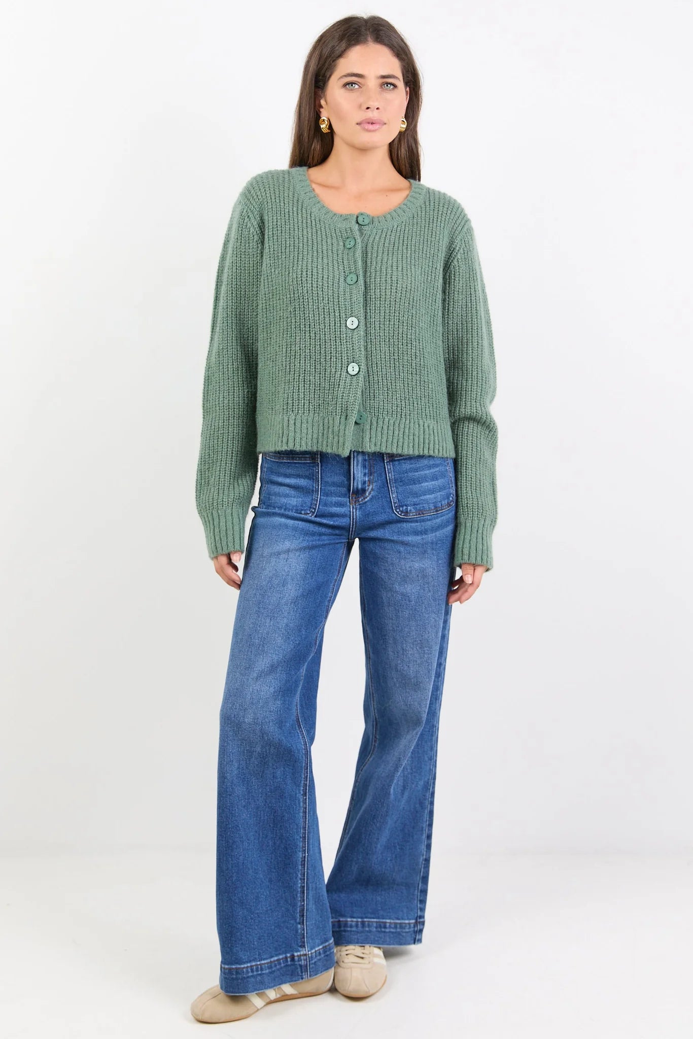 Highlight Sage Mohair Blend Crewneck Cardigan