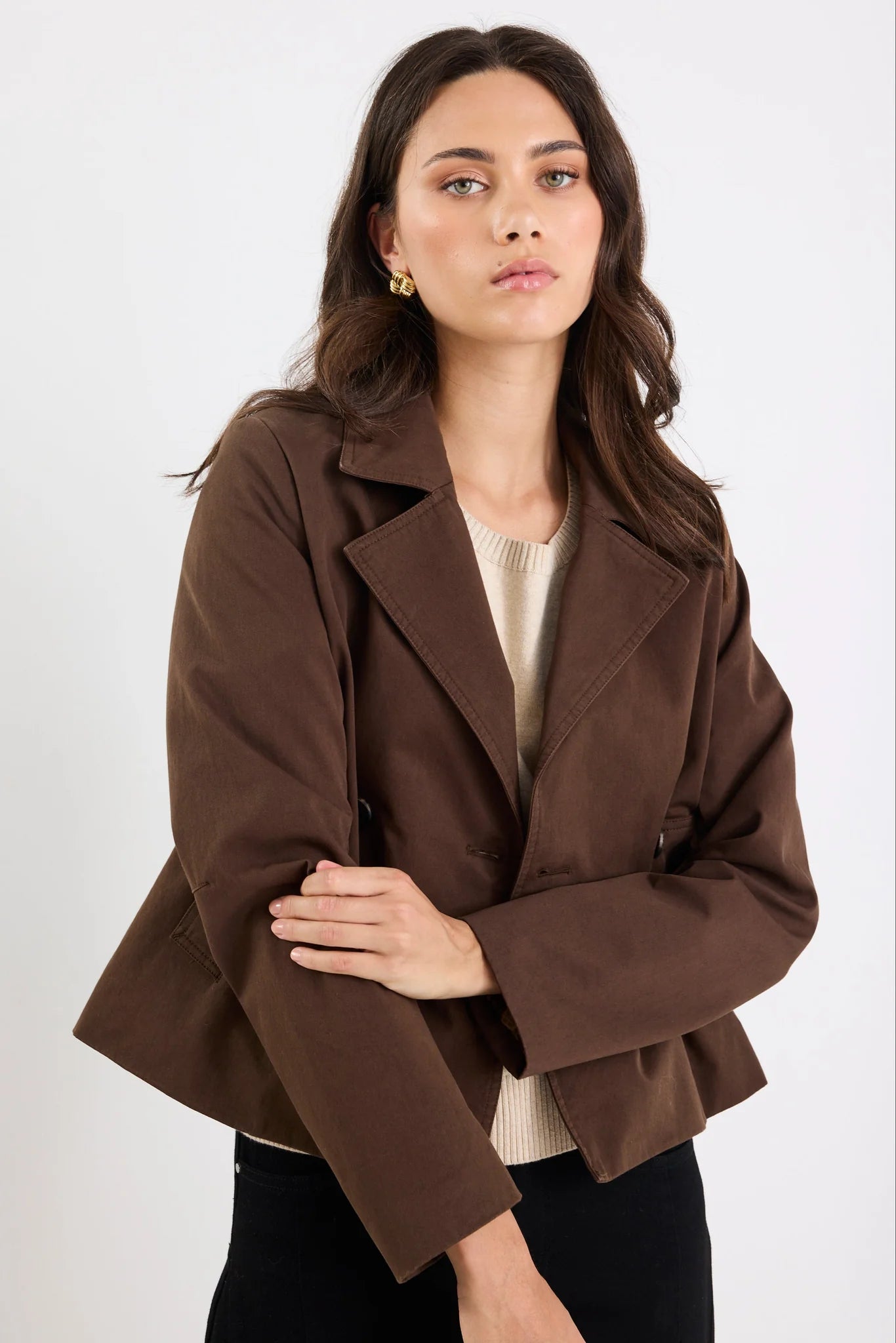 Pathway Chocolate Cropped Trench Jacket