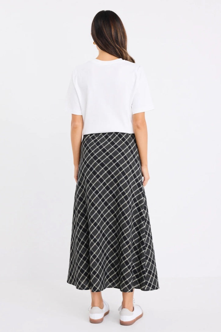 Soulmate Black Check Bias Cut Midi Skirt