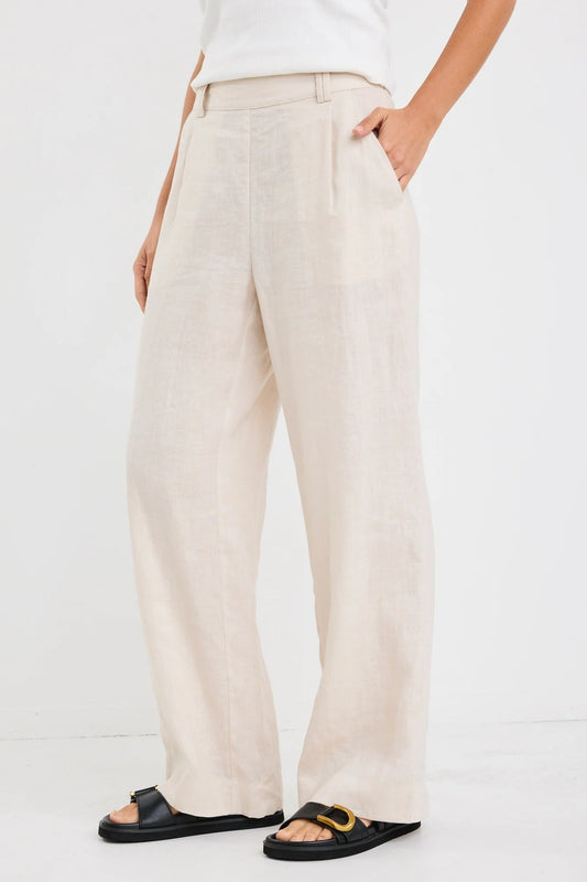 Bestow Pumice Linen Elastic Back Wide Leg Pants