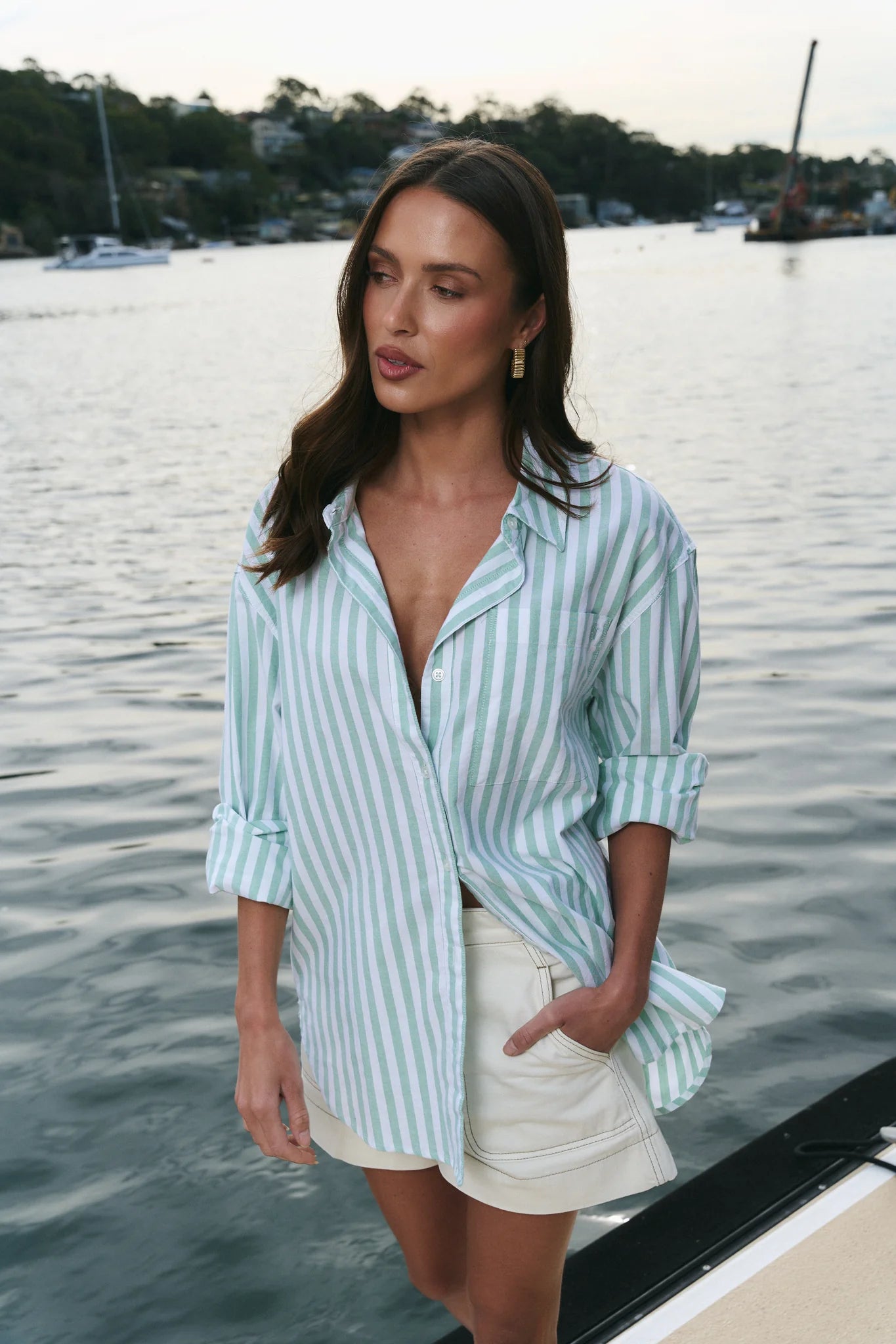 You Got This Green Wide Stripe Oversized Boyfriend Shirt