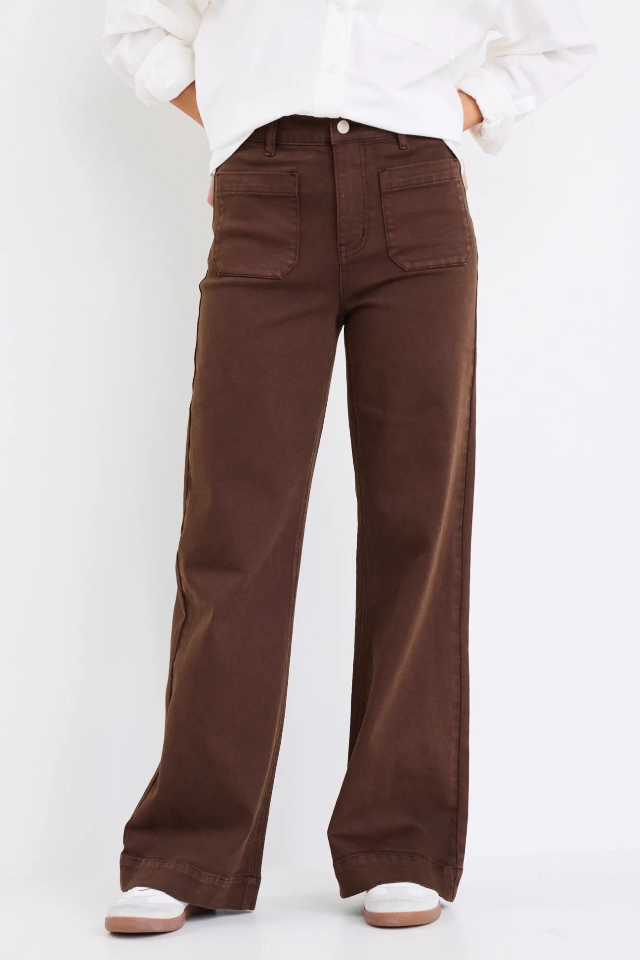 Zoey Chocolate High Rise Wide Leg Pocket Jean