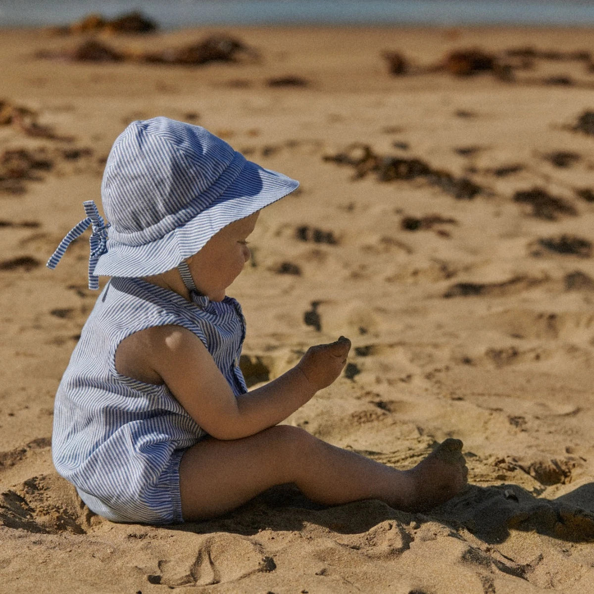Sunhat Cotton/linen - Blue Stripe