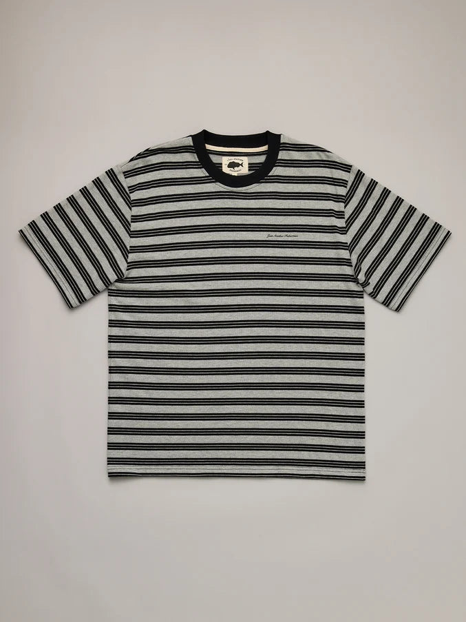 SCRIPT HEAVY SHORE TEE - GREY MARLE STRIPE
