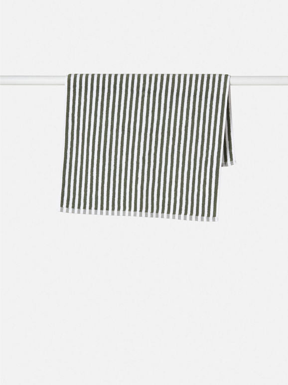 Wide Stripe Cotton Bath Towel Range - Olive/White