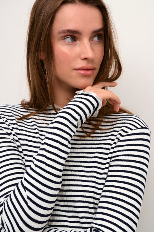 Candace long sleeve - Egret/Meteorite stripe