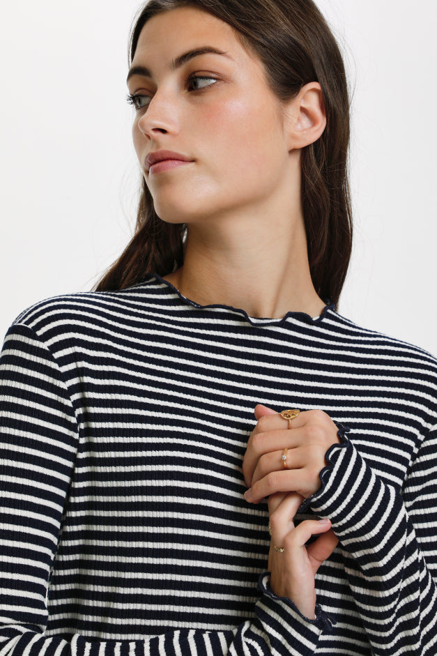 Candace long sleeve - Night sky/Egret stripe