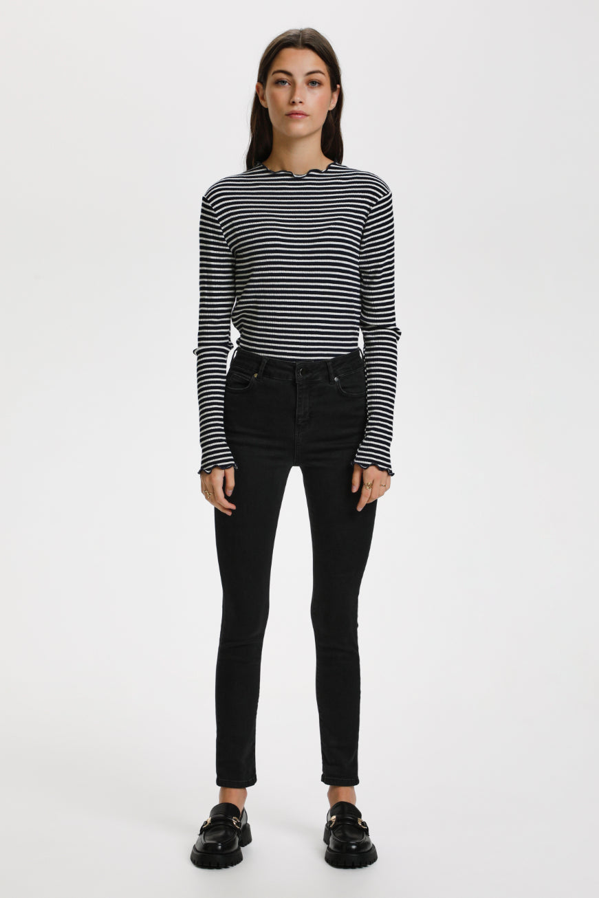 Candace long sleeve - Night sky/Egret stripe