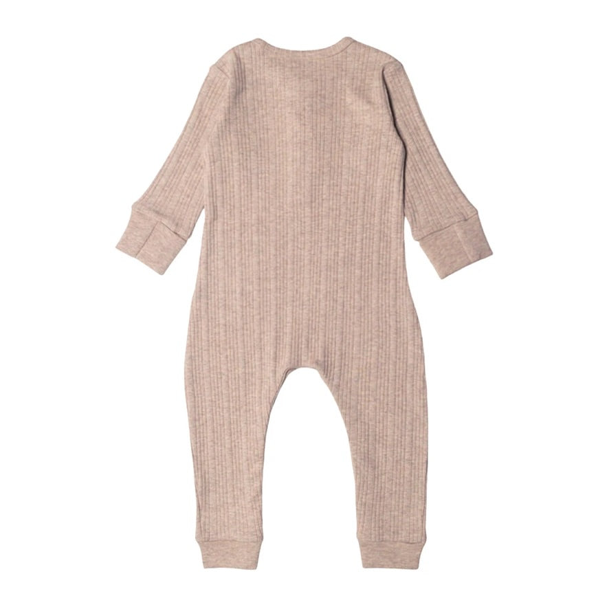 Organic Cotton/Merino Long Sleeve Henley Suit - Dune Marl