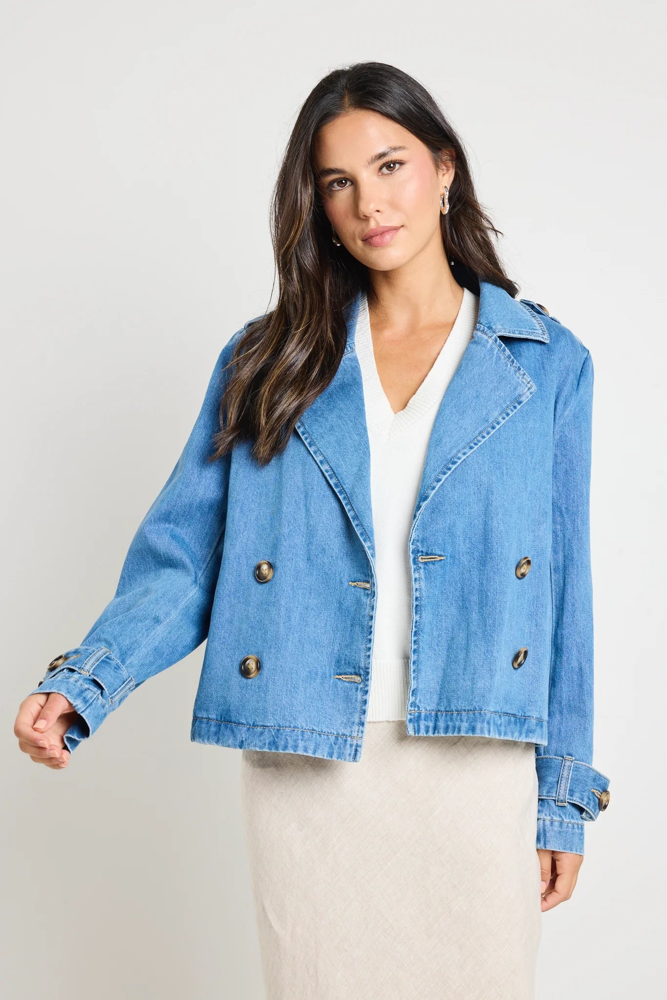 Heritage Storm Blue Cropped Denim Trench Jacket