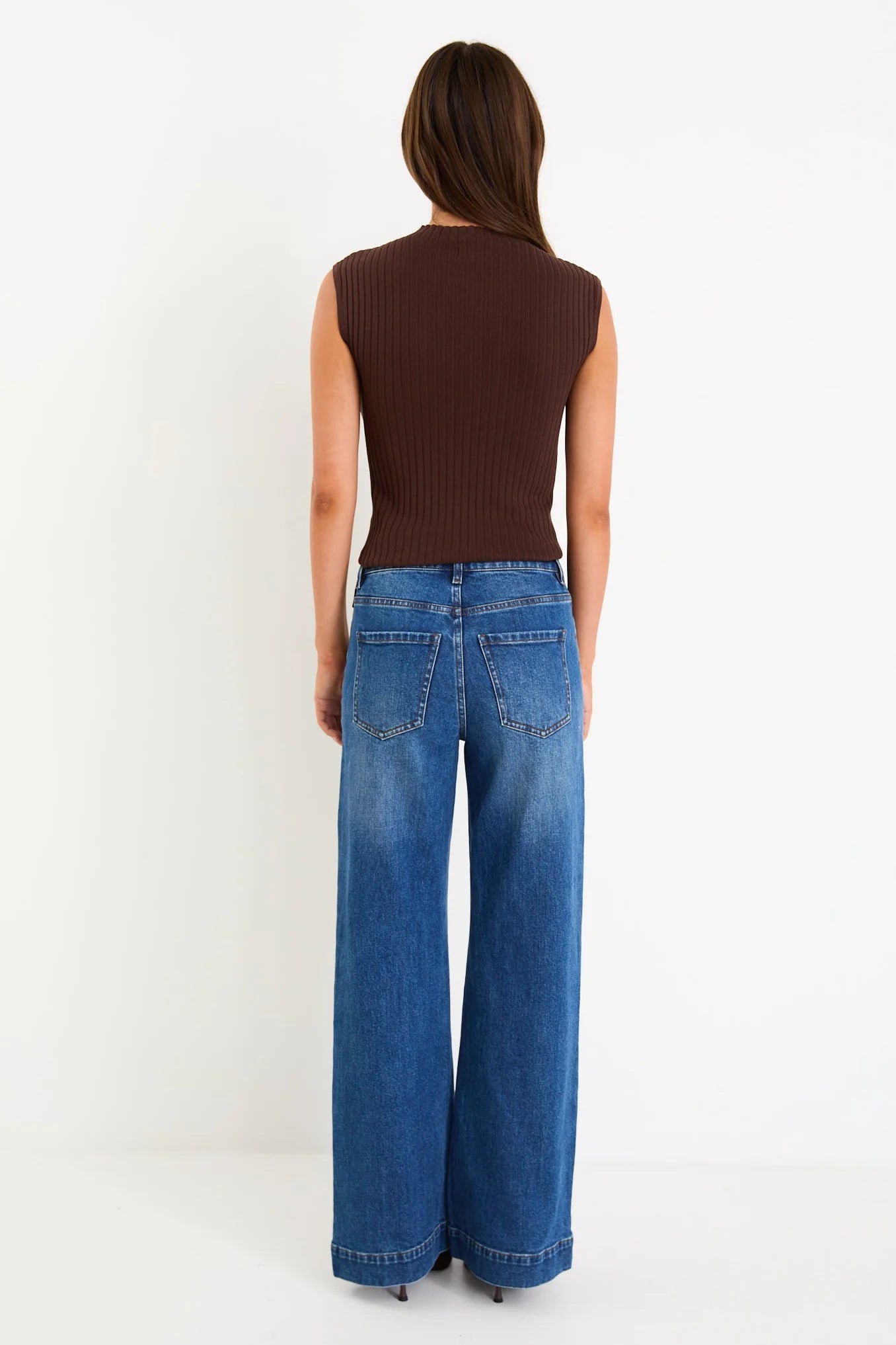 Heroic Chocolate Sleeveless Funnel Neck Rib Knit Top