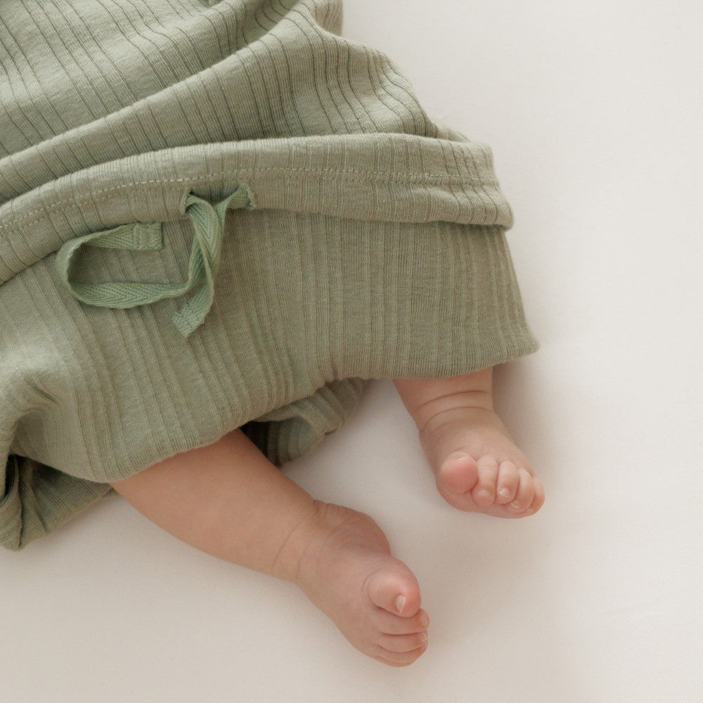 Woolbabe Merino/Organic Cotton Henley Drawstring Gown - Flax Marl