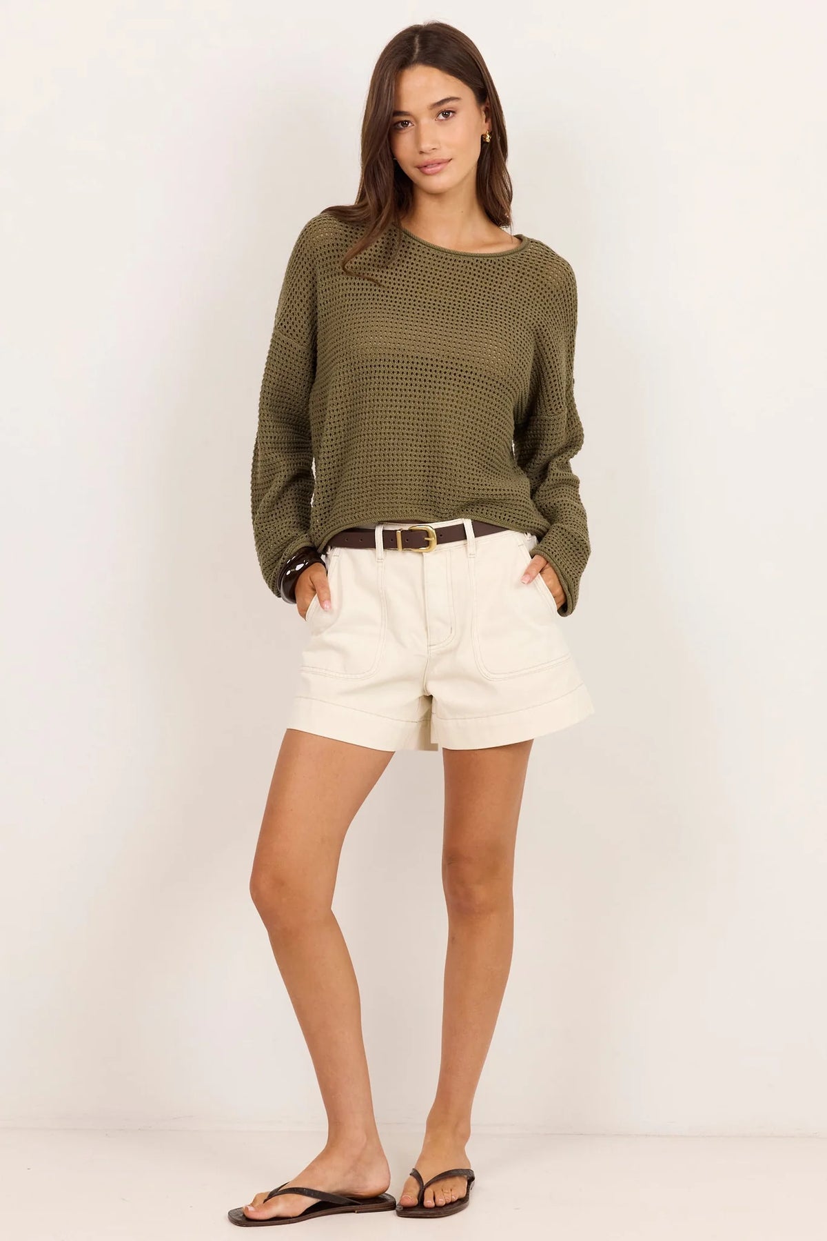 Dawn Light Khaki Crochet Knit Jumper