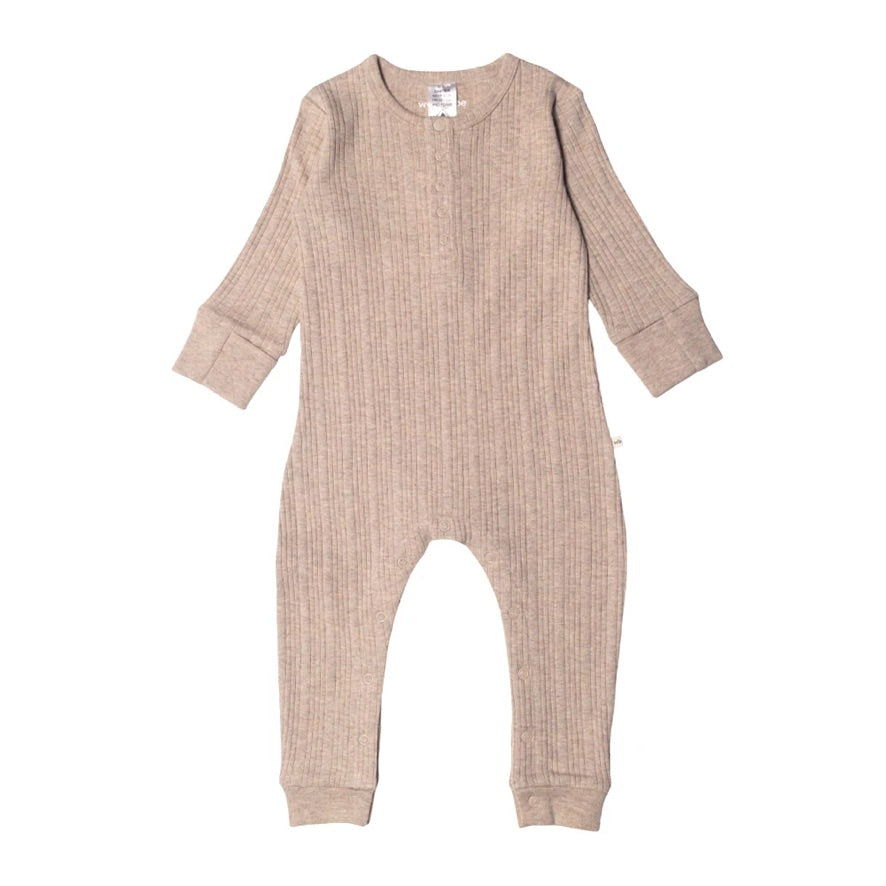 Organic Cotton/Merino Long Sleeve Henley Suit - Dune Marl