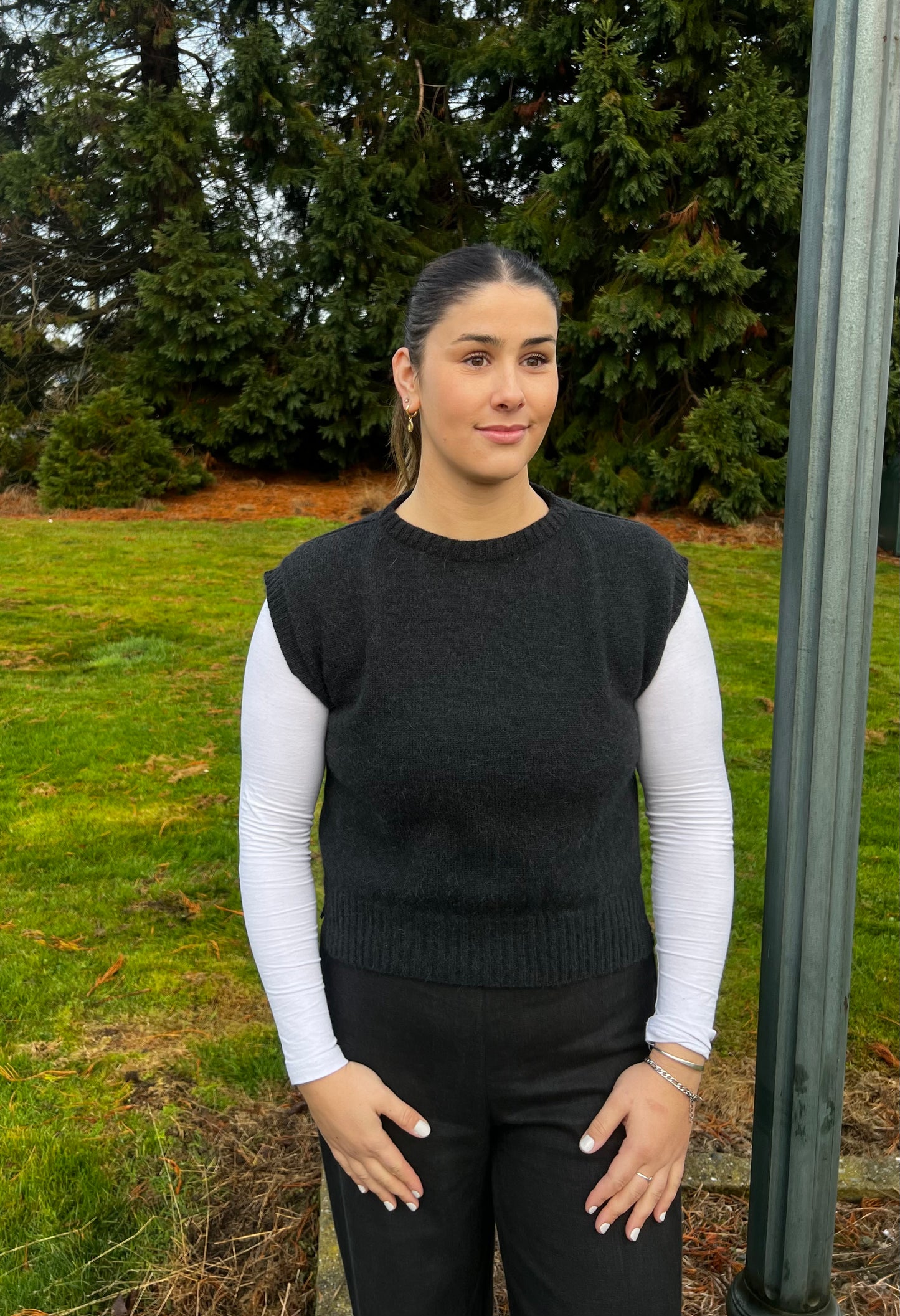 Alpaca Plain Crew Neck Vest - Slate