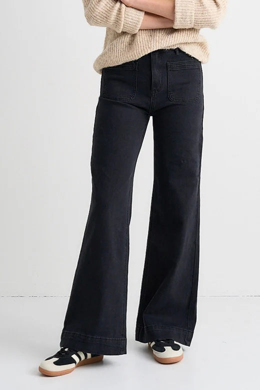 Zoey High Rise Wide Leg Pocket Jean - Black