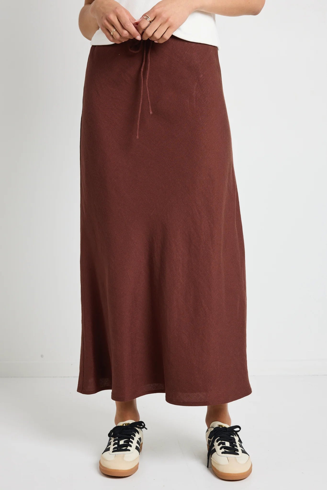 Summit Chocolate Tie Waist Bias Maxi Skirt