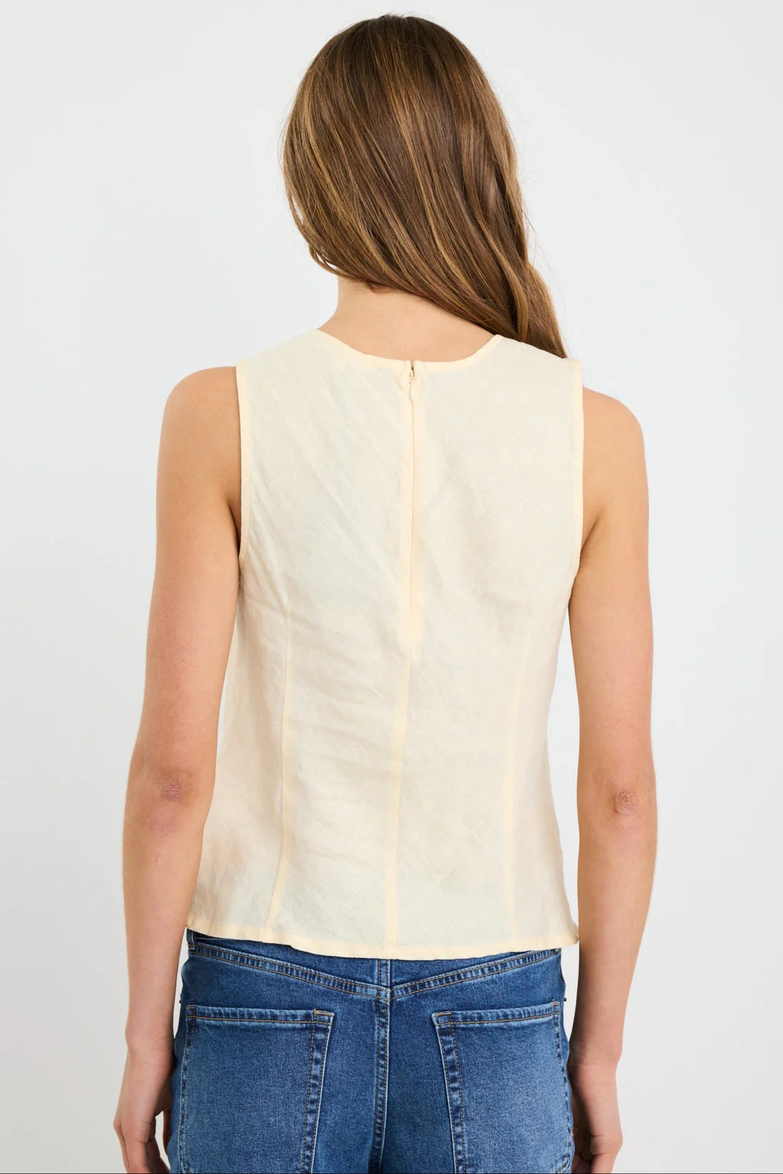 Shoreline Butter Linen Bias Sleeveless Shell Top- Butter