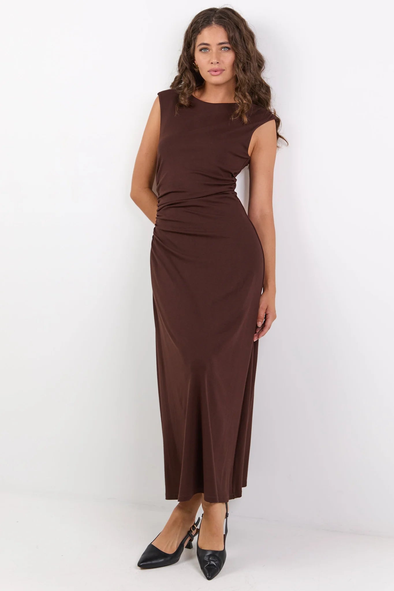 Envelope Chocolate Sleeveless Knit Maxi Dress - Chocolate