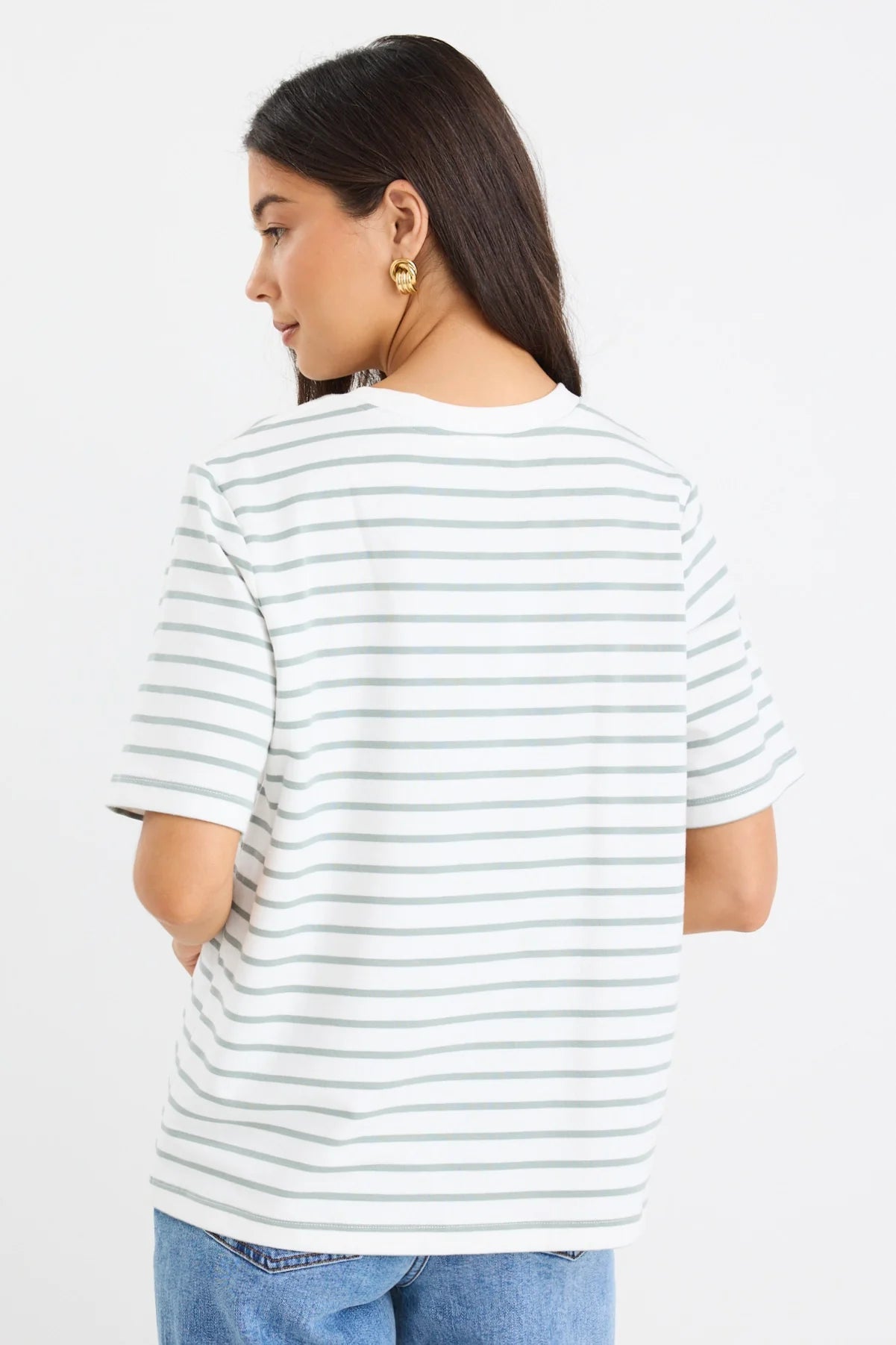 Binding Khaki White Stripe Boxy Fit Tee
