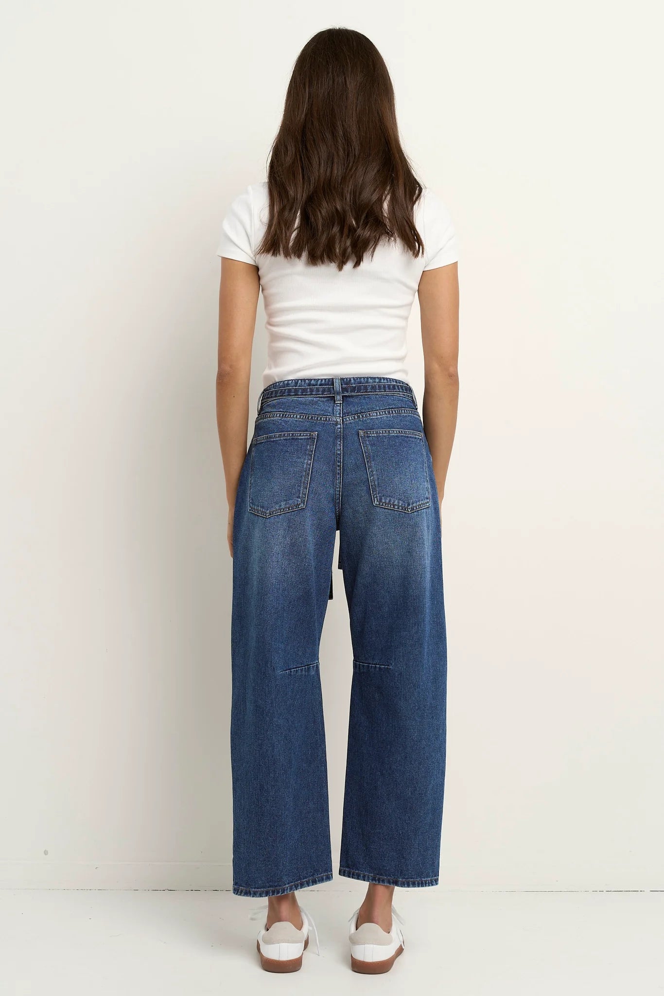 Campus Deep Blue Tie Waist Barrel Jeans