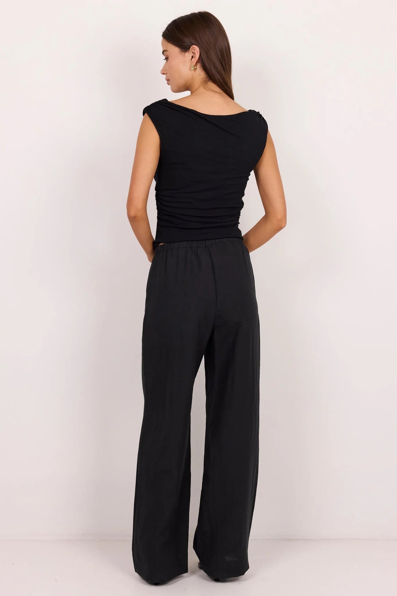 Charmed Soft Black Pleat Front Wide Leg Pants