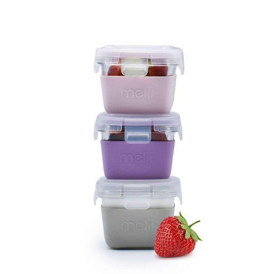 Melii Glass Containers with Silicone Sleeve 3 Pack -