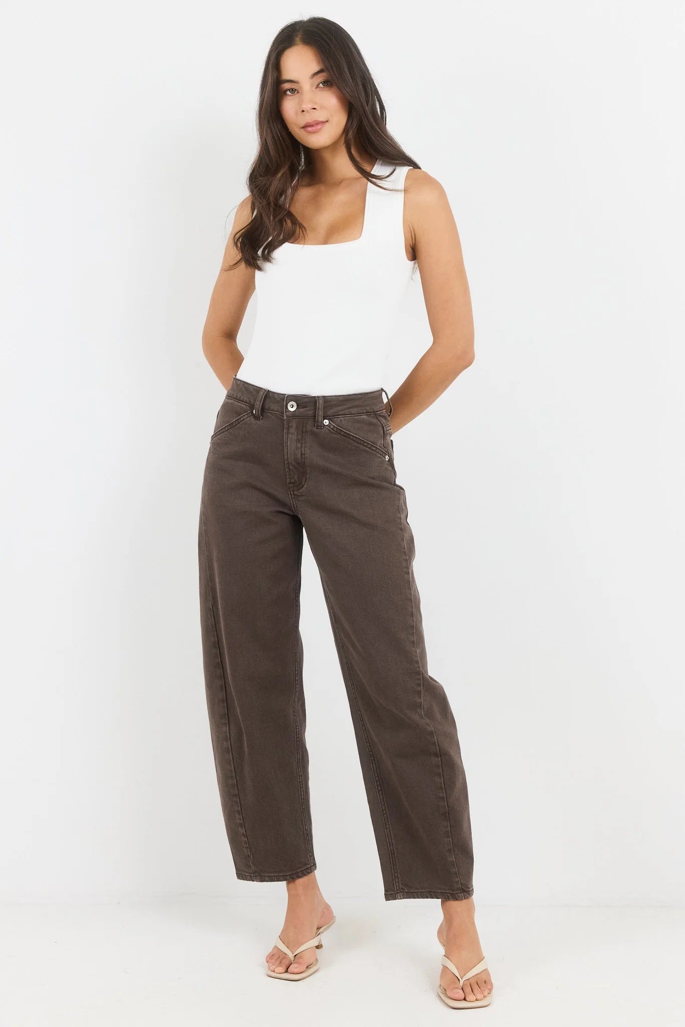 Idolise Mocha Stretch Soft Barrel Jeans