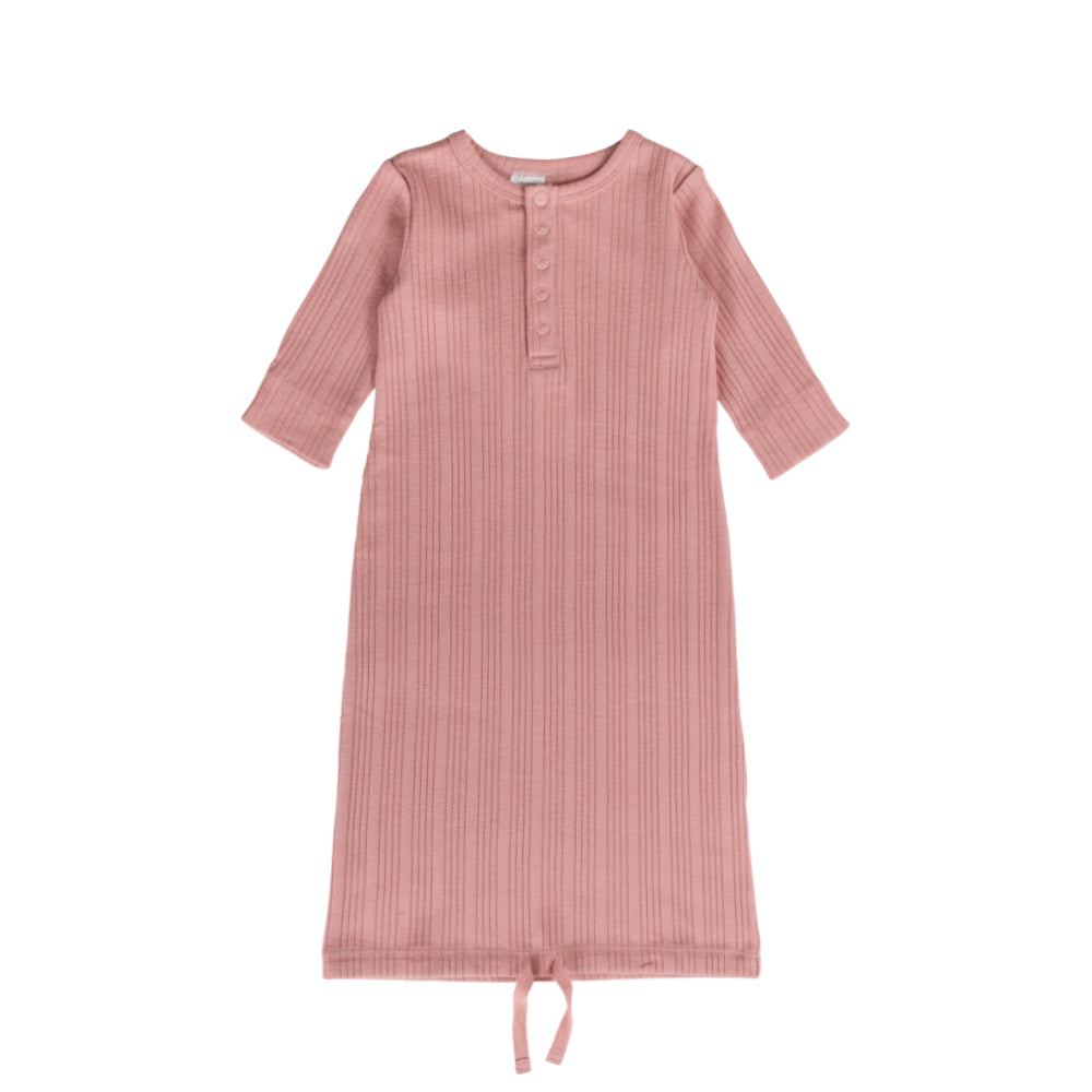 Woolbabe Merino/Organic Cotton Henley Drawstring Gown - Dusk Marl