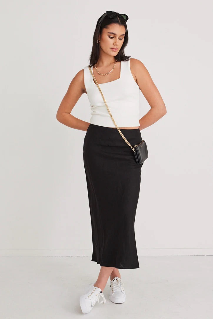 Bliss Black Linen Bias Midi Skirt