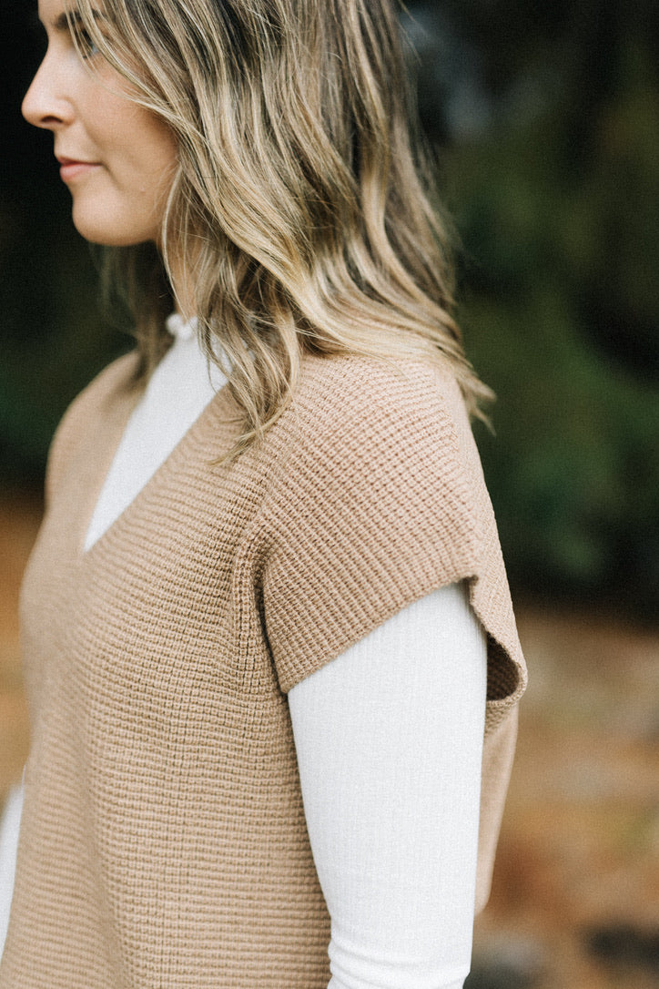 Waffle vest 100% merino - Camel