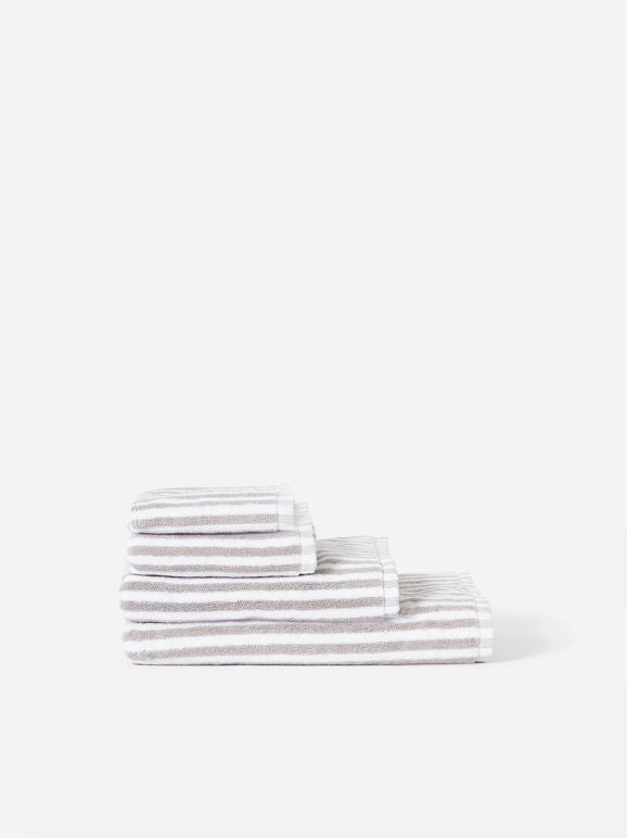 Wide Stripe Cotton Bath Towel Range - Grey/White