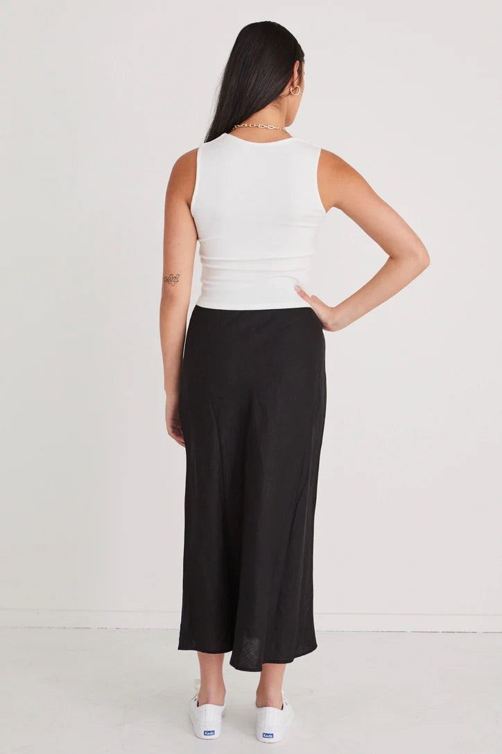 Bliss Black Linen Bias Midi Skirt