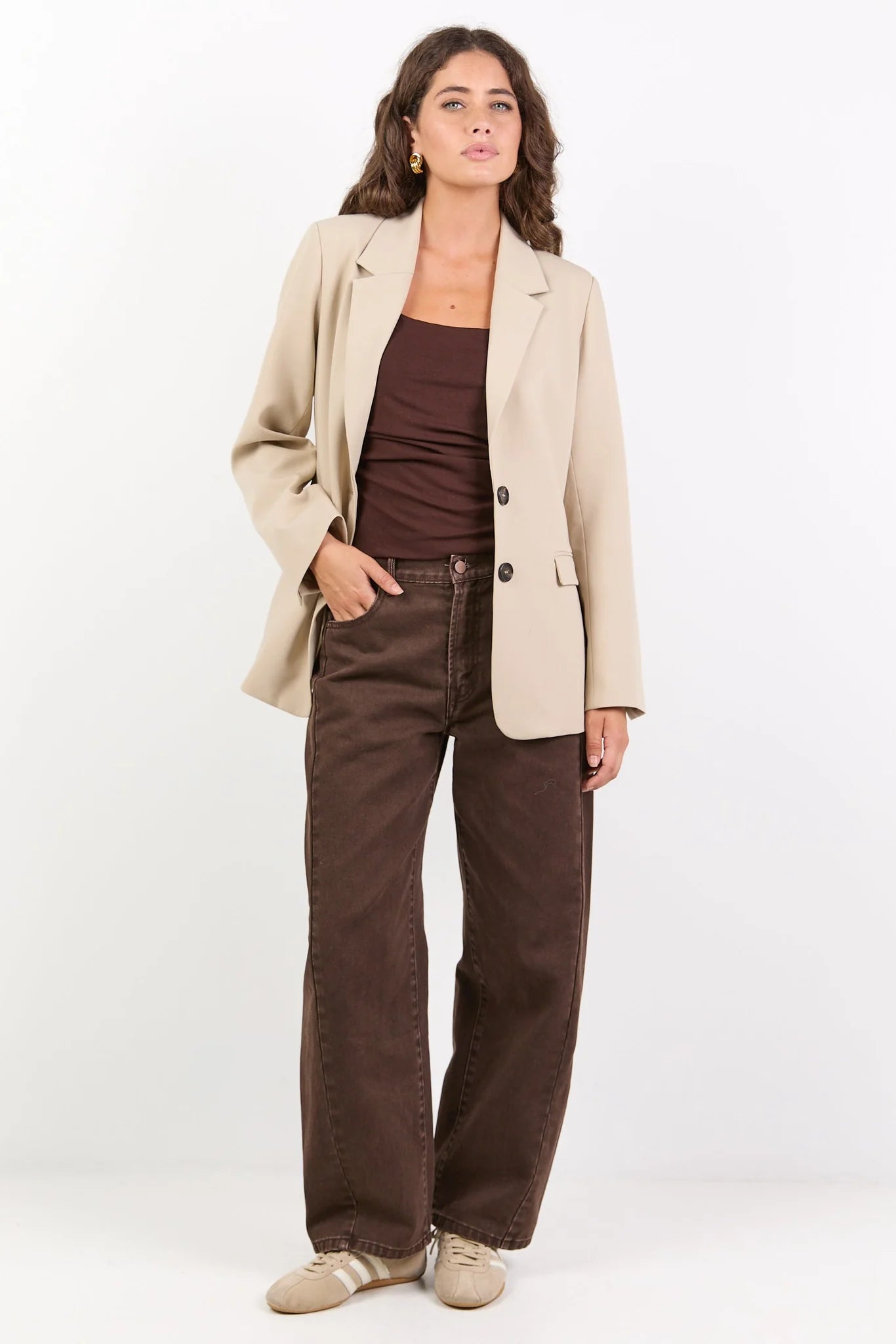 Diploma Taupe Two Button Vent Sleeve Blazer