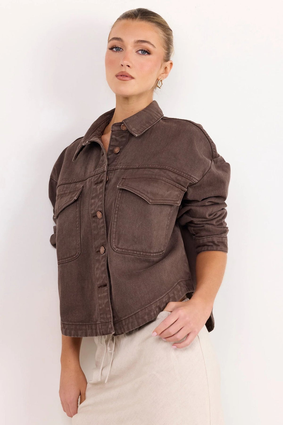 Echo Mocha patch pocket denim jacket