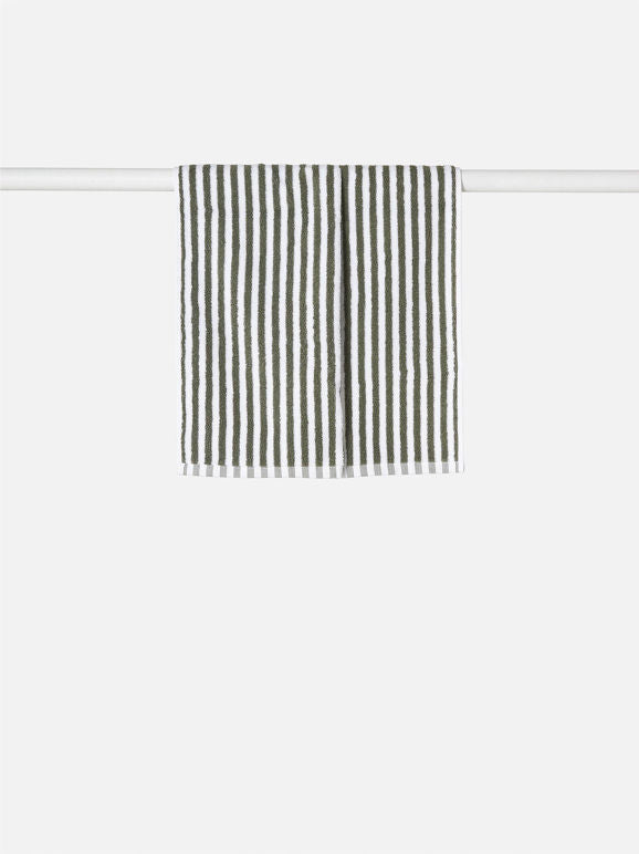 Wide Stripe Cotton Bath Towel Range - Olive/White