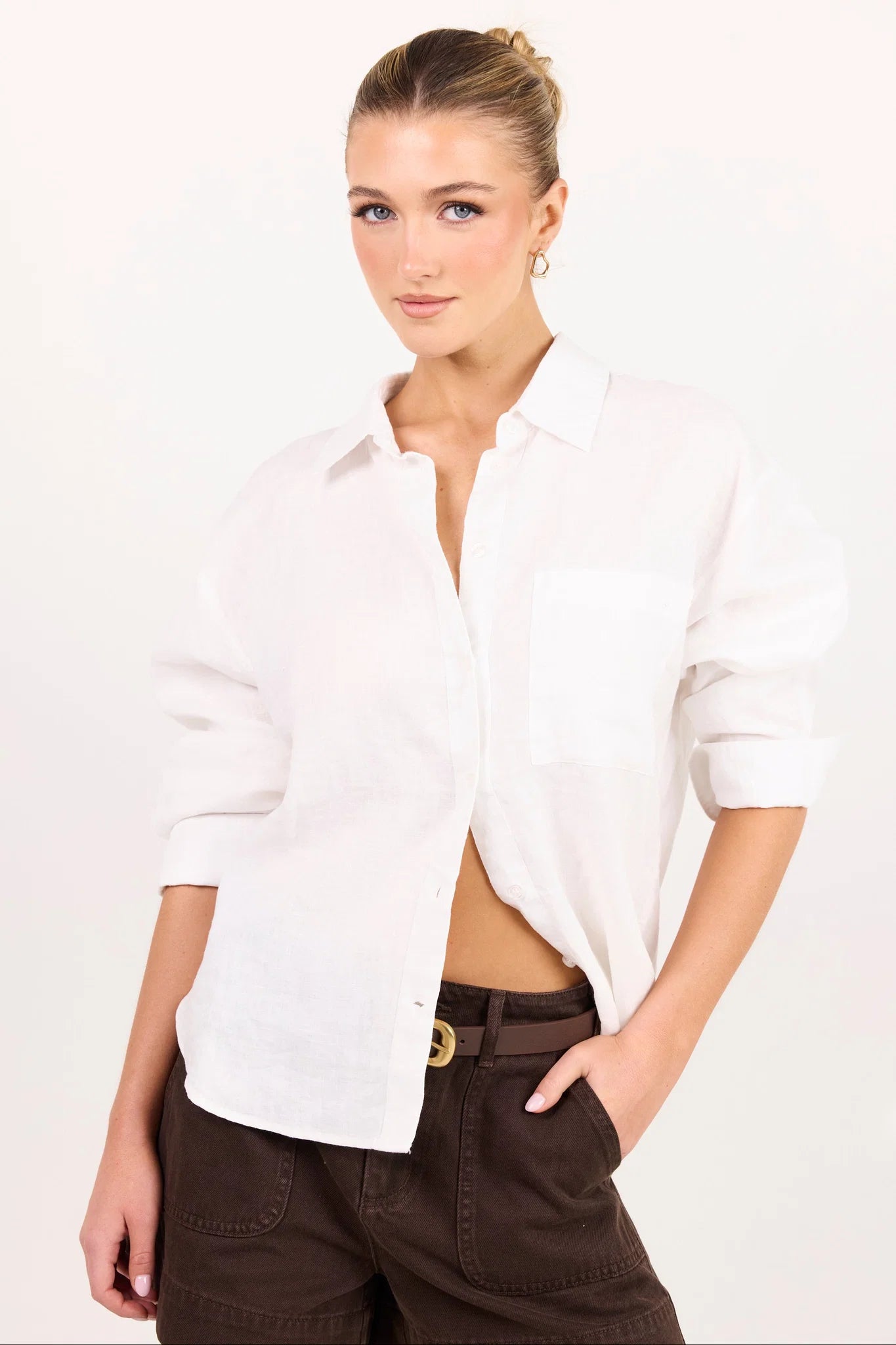 Uplifted Ivory Linen Oversized Shirt