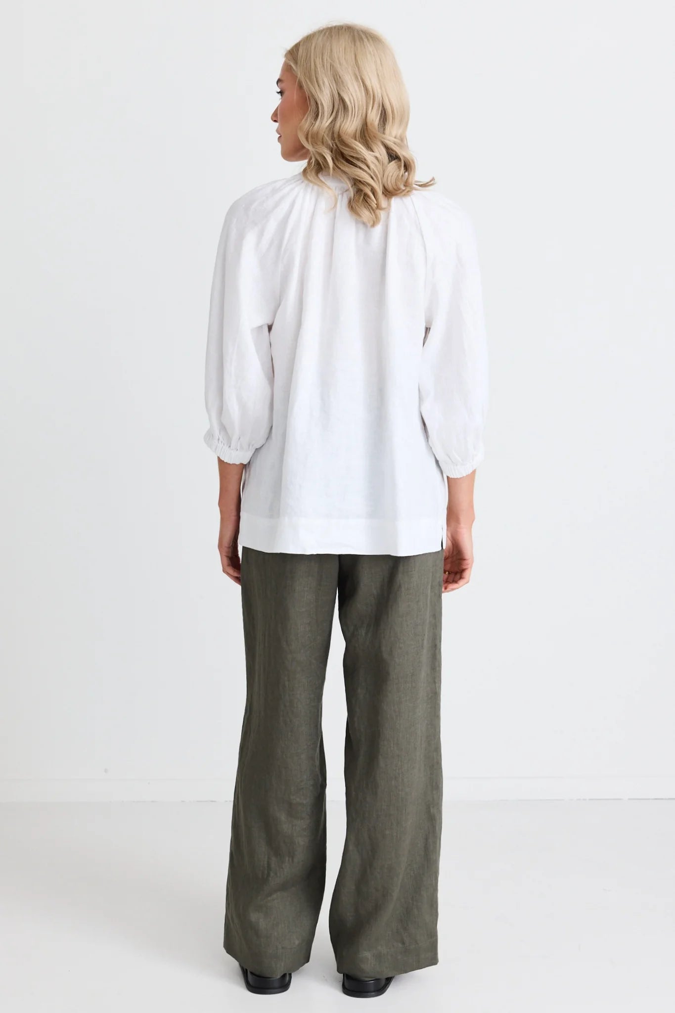 Restoration White Linen Button Front Mid Sleeve Blouse