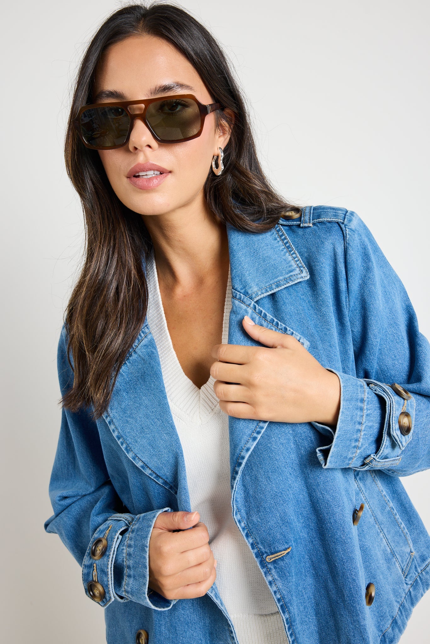 Heritage Storm Blue Cropped Denim Trench Jacket