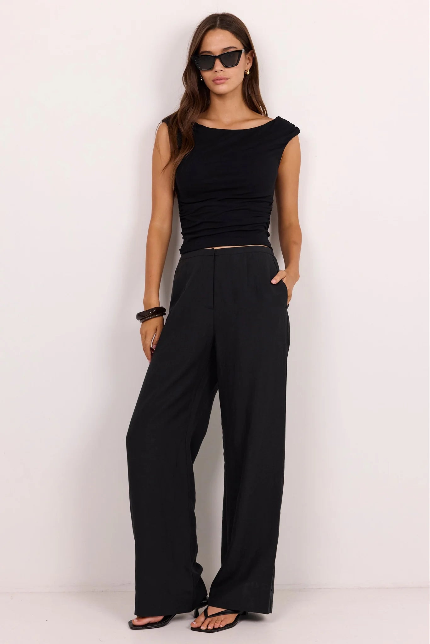 Charmed Soft Black Pleat Front Wide Leg Pants
