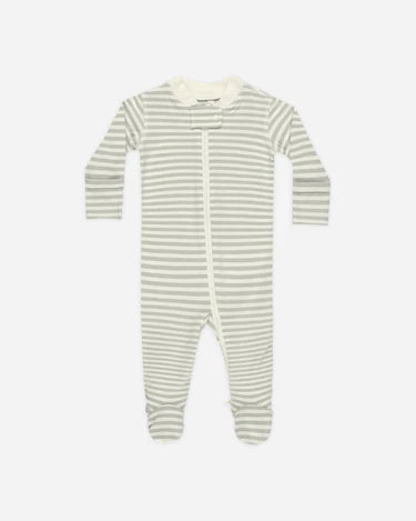 Zip Long Sleeve Sleeper Footie || Sage Stripe